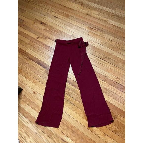 Valentino Roma Silk Palazzo Vintage Tie Wide Trouser Burgundy pant Sz 10 coastal - Picture 5 of 8